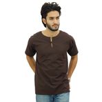 Atasi Kurta Kısa Pamuklu Kahverengi Erkek T-shirt