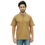 Atasi Kurta Mandarin Yaka Pamuklu Kumlu Kahverengi Erkek Gömlek