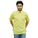 Atasi Kurta Mandarin Yaka Pamuklu Sarı Erkek Gömlek