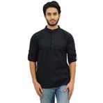 Atasi Kurta Mandarin Yaka Pamuklu Siyah Erkek Gömlek