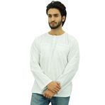 Atasi Kurta Yuvarlak Yaka Pamuklu Kıvrılabilir Kollu Beyaz Erkek Gömlek