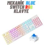 ATAsoft Beyaz Rgb Kırmızı Switch Q Gaming Tam Mekanik Kablolu Oyuncu Klavyesi Bkb4 - Mavi Switch