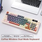 ATAsoft Freewolf M96 Bluetooth/2.4g Kablosuz Klavye Işıklı USB Type-C Kablolu Şarj Gösterge Panelli - Kahverengi