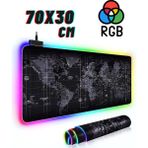 ATAsoft Rgb Dünya Harita Desenli Mouse Pad LED Işıklı Su Geçirmez Gaming Mousepad - 70x30 CM - Siyah