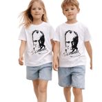Atatürk Baskılı Çocuk Tişört – Kız & Erkek Çocuk Pamuk T-Shirt (Beyaz, 9 Yaş)