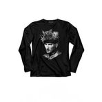 Atatürk Çanakkale Silüet Tipografi Mustafa Kemal Cumhuriyet Uzun Kollu Tişört Baskılı T-Shirt Siyah