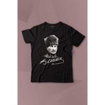 Atatürk Gazi Mustafa Kemal Kalpaklı Baskılı Çocuk Tişört Kısa Kollu Siyah