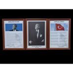 Atatürk-Gençliğe Hitabe-Istiklal Marşı Mdf Portre Tablo Köşe 3 Lü Set 35X50CM - Ahşap