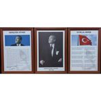 Atatürk-Gençliğe Hitabe-İstiklal Marşı MDF Portre Tablo Köşe 3 lü set 35x50cm