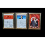 Atatürk-Gençliğe Hitabe-Istiklal Marşı Portre Tablo Köşe 3 Lü Set 45X60CM