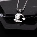 Atatürk Portreli Ayyıldız Gümüş Erkek Kolye