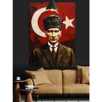 Atatürk Portresi Türk Bayrağıyla Dekoratif Kanvas - Mdf Ahşap Tablo