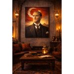 Atatürk Portresi ve Türk Bayrağı Kanvas Tablo - 60 x 90