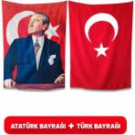 Atatürk Posteri ve Türk Bayrağı Raşel Kumaş 50X75 cm Renkli Kırtasiye Ürünü