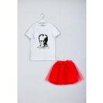 Atatürk Silüeti ve İmzalı Baskılı Tişört Tütü Etek Kombin Set, 5-6 Yaş, Beyaz/Kırmızı, 59020069494
