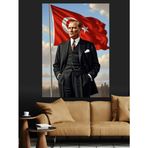 Atatürk Türk Bayrağı Portresi Dekoratif Kanvas - Mdf Ahşap Tablo
