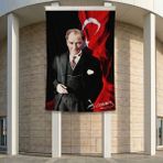 Atatürk ve Atatürk Imzalı Türk Bayrağı Poster Bayrak Premium Raşel Kumaş ATA51 2X3M