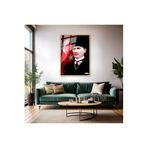 Atatürk ve Bayrak Metal Çerçeveli Cam Tablo Dikey Duvar Tablosu Ofis Ev Dekoru Atatürk Portresi