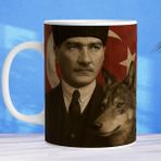Atatürk ve Bozkurt Temalı Porselen Kupa Bardak – Vova Koleksiyon Serisi – 330 ml - Beyaz