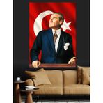 Atatürk ve Türk Bayrağı Dekoratif Kanvas - Mdf Ahşap Tablo - 25 X 35 Cm