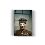 Atatürk Yapay Zeka Cam Tablo-Bayrak Tablosu-Ev Ve Ofis Dekorasyonu-Okul Duvar Tablosu Ev & Mobilya Haki 30 x 45