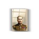 Atatürk Yapay Zeka İllüstrasyon Cam Tablo-Bayrak Tablosu-Ev Ve Ofis Dekorasyonu-Okul Duvar Tablosu Haki 50 x 70