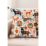 Atay Home Etnik Geyik Desenli Dekoratif Kırlent Kılıfı 43X43 cm – Bohem Sanat Tasarım Koltuk Yastık Kılıfı - 43 x 43 cm - Beyaz