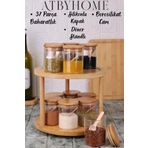 Atbyhome Bambu Silikonlu Kapaklı Borosilikat Cam Baharatlık Döner Standlı - 250 ml Baharat Takımı 37 Parça
