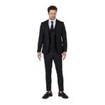 Ateca Erkek Kömür Siyahı İtalyan Çizgili Ceket+Pantolon+Yelekli Slim Fit Takim Elbise Kömür Siyahı 50/6
