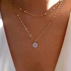 Atentuyi Boho Katmanlı Cz Yuvarlak Tek Taş Kolye Ucu Kolye Altın Bohem Kötü Görünümlü Kolye Mavi Cz Choker Kristal Halo Kolye Ucu Kolye Zarif İnce Zincir Kolye Takı Kadın ve Kız Çocukları
