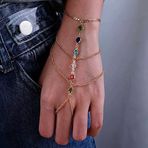 Atentuyi Katman kristali yüzük bileklik altın el zinciri sofra takımı kristal parmak zinciri Boho köle bileklik kristal bileklik düğün takısı kadın ve kız çocukları için aksesuar