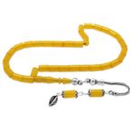 Ateş Kehribar Tesbih - 925 Ayar Gümüş Püsküllü - Mini Boy - Sarı - Kesme Kesim