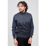 Ateş Triko Erkek Yarım Balıkçı Yaka Desenli Kazak 6091804 Indigo XXL