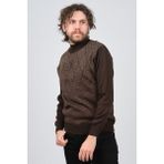 Ateş Triko Erkek Yarım Balıkçı Yaka Desenli Kazak 6091804 Kahverengi - 2XL
