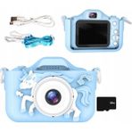 AteşTech Çocuk Fotoğraf Makinesi 1080P HD Çift Kameralı 2inç Ekran ile Kılıflı + 32GB Hafıza Kartı - Mavi