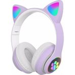 AteşTech Kart Girişli Kedi Bluetooth Kulaklık Yüksek Ses Akıllı LED Kulaklık - Mor