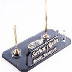 Athos Kristal Cam 5 Parça Masaüstü İsimlik Seti – Altın Renkli, Kabartma Yazı Desenli, 24x12 cm Ofis Aksesuarı