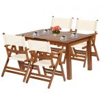 Atina Ahsap Bahce Balkon Takimi: 80X120 Sabit Ayakli Masa + 4 Pvcli Katlanir Sandalye Set