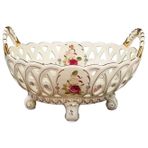 Atıştırmalık Ekmek için Meyve Rafı Retro Içi Boş Seramik Meyve Kasesi Porselen Çift Kolları Şekerlik Meyve Tabağı Ev Dekor Meyve Sepeti Meyve Kasesi(39 * 39 * 24cm)
