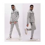 Atk Giyim Atkgiyim Tech Fleece Erkek Renk Bloklu Su Geçirmez Fermuar Detaylı Kapüşonlu Eşofman Takımı - Gri - 2XL