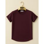 Atk Giyim Erkek Oval Kesim Geniş Açık Yaka Tişört - Etek Ucu Kavisli Casual T-Shirt - Bordo