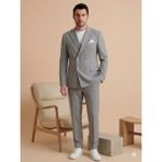 Atk Giyim Erkek Slim-Fit Çizgili Kruvaze Takım Elbise - Modern Kesim Ceket Pantolon - Gri - Beyaz - 2XL