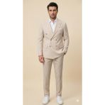 Atk Giyim Erkek Slim-Fit Çizgili Kruvaze Takım Elbise - Modern Kesim Ceket Pantolon - Krem - Beyaz - XL