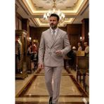 Atk Giyim Erkek Slim Fit Kruvaze Takım Elbise - 6 Düğmeli Italyan Kesim - Ekru - Altın - 2XL