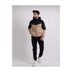 Atkgiyim Tech Fleece Erkek Renk Bloklu Su Geçirmez Fermuar Detaylı Kapüşonlu Eşofman Takımı - Krem - Kahve - Siyah - XL