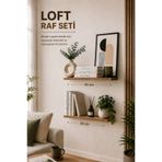 Atlanta Home Loft 2'li Dekoratif Duvar Rafı Seti Ahşap Duvar Rafı Salon Mutfak Çalışma Odası Raf Takımı 40-30 cm