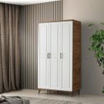 Atlantik Çam-Beyaz 3 Kapaklı Mdf Gardırop -Genç Odası-Giysi Dolabı - Beyaz - Ceviz