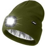 ATNKE LED ışıklı bere, ışıklı, şarj edilebilir USB 4 LED ışıklı koşu beresi, son derece parlak lamba, kış, sıcak saten ipek dolgulu, erkekler ve kadınlar için hediye, asker yeşili, Tek Beden