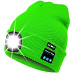ATNKE LED ışıklı Bluetooth bere şapkası, şarj edilebilir USB müzikal koşu şapkası, son derece parlak 4 LED ışıklı, su geçirmez lamba, kayak, yürüyüş, kamp için, floresan yeşil