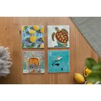 Atölye Doğadan Ilham Alan Desenli Bardak Altlığı 4’lü Set Doğal Taş (10X10 Cm) - 10 x 10 cm